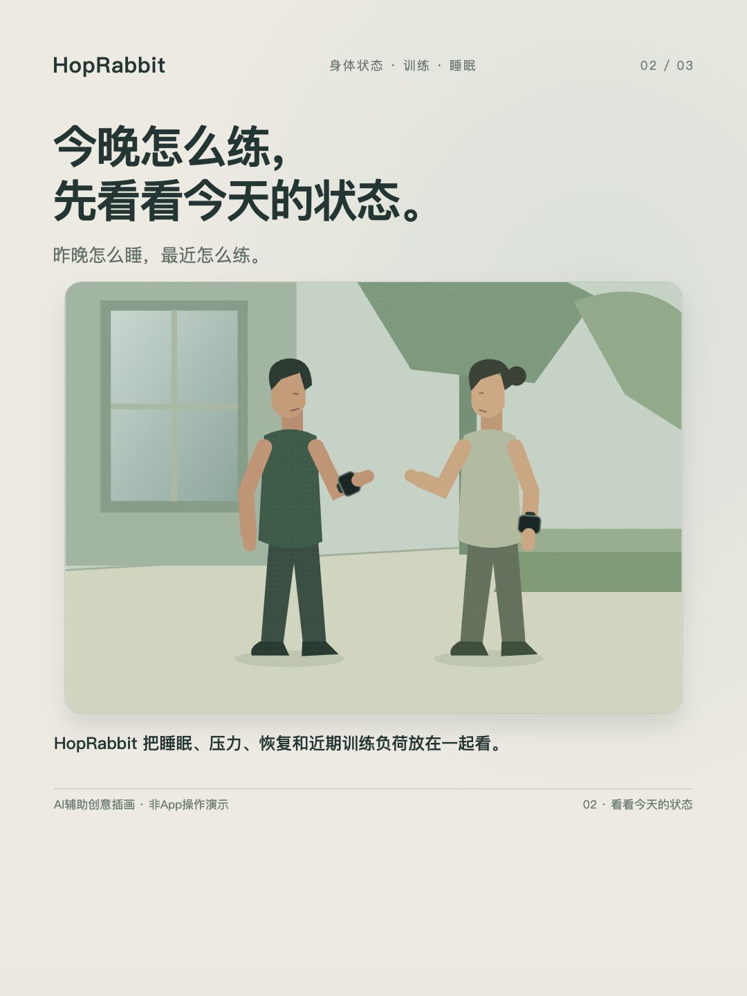 两人在办公楼外站定交谈，两人左腕戴暗屏矩形手表